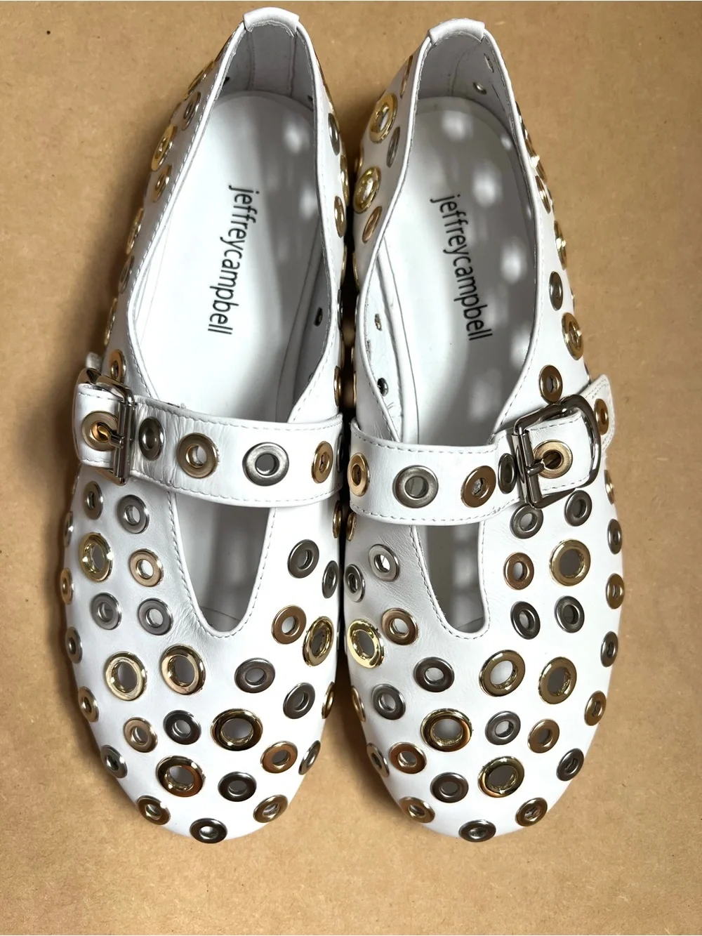 NEW Jeffrey Campbell x Free People White Grommet Mary Jane's in Size 6.5